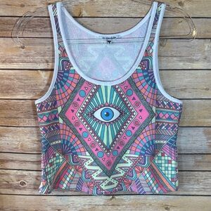Wildfox Swim Graphic Eye Print Crop Tank Top - Pink & Teal